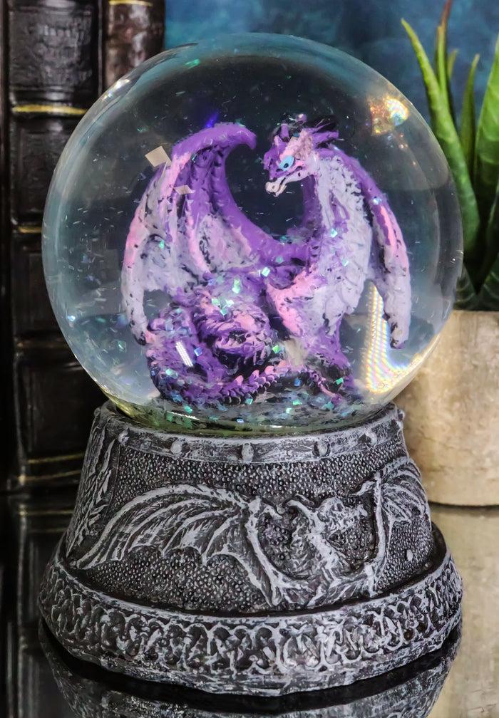 Mythical Purple Midnight Dragon Water Globe Figurine With Glitters 4.75"H