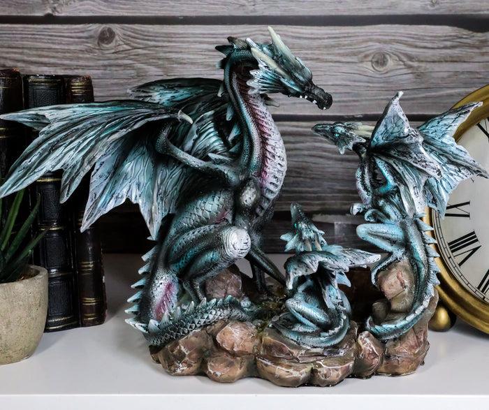 Narygos Blue Iceberg Mother Dragon With Baby Dragons Statue Home Decor Fantasy