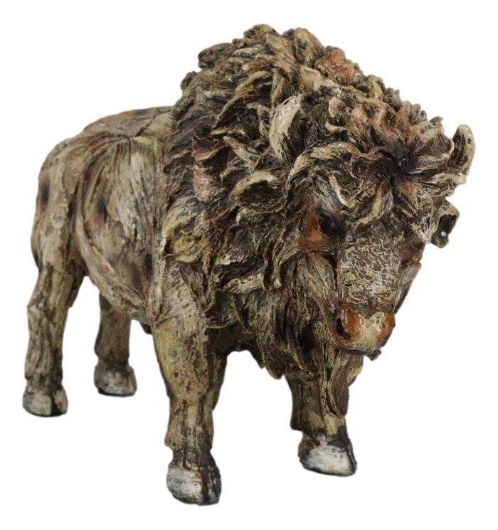 Native American Grassland Plains Wild Bison Buffalo Faux Wooden Resin Sculpture