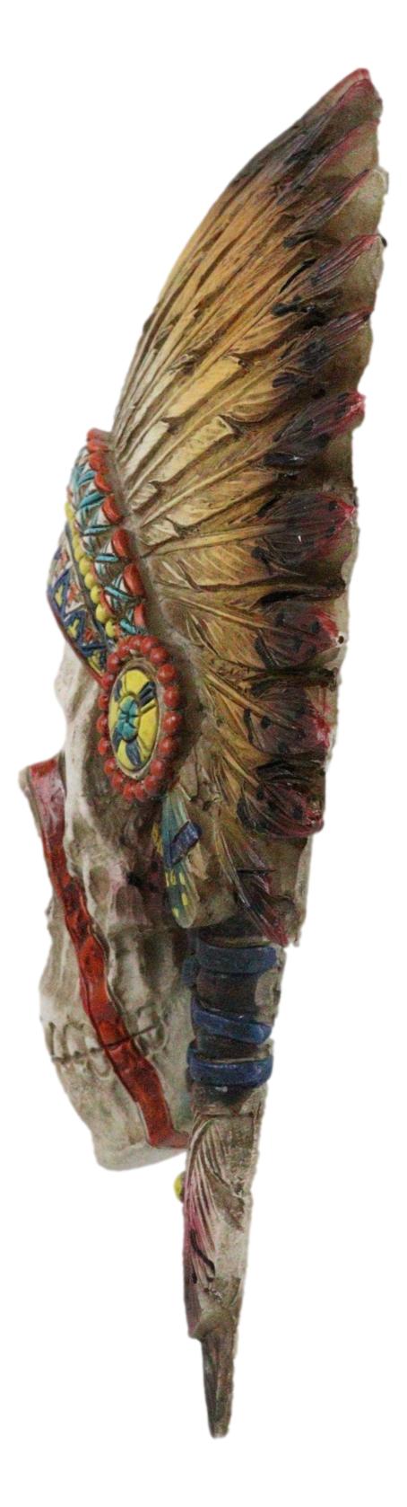 Native American Indian Chief Warpath Skull With Headdress Wall Decor Plaque