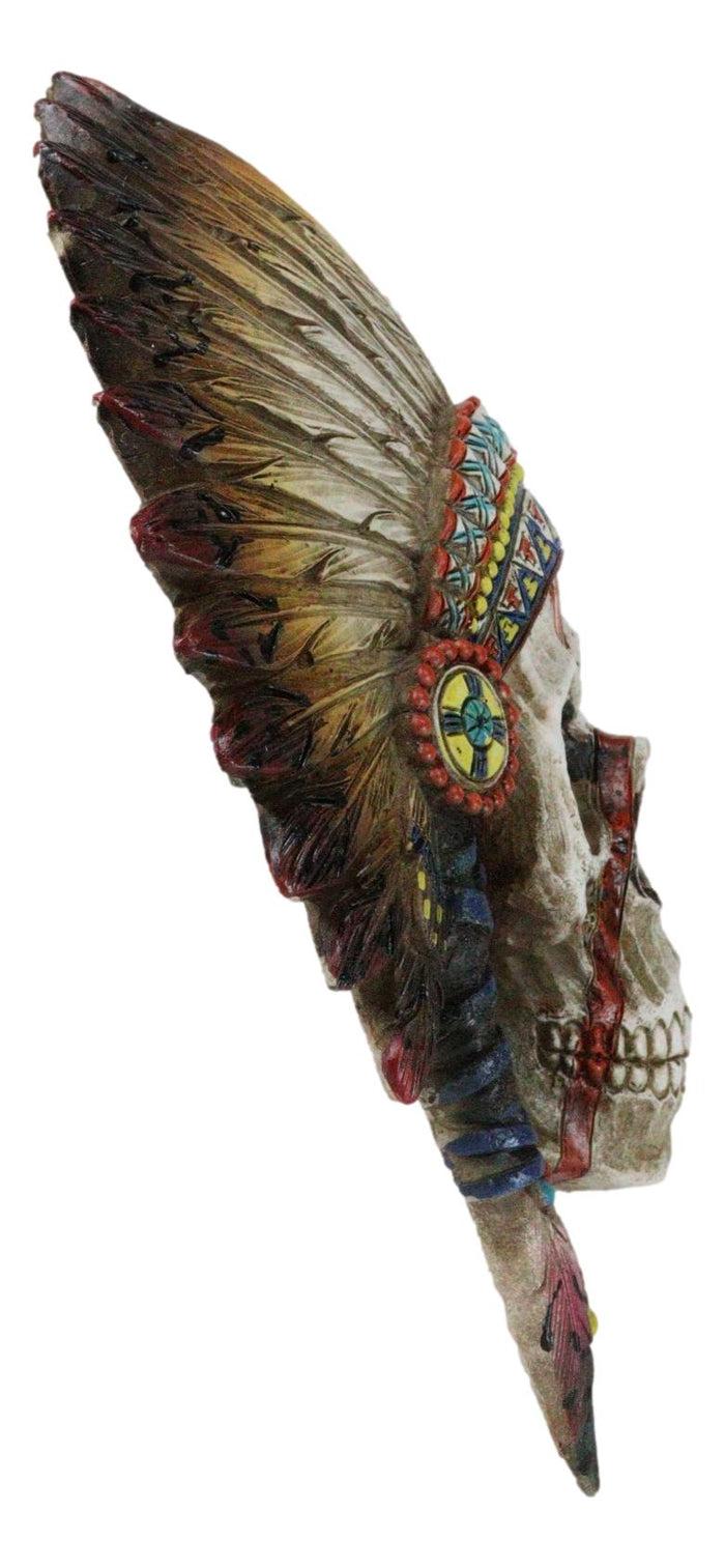 Native American Indian Chief Warpath Skull With Headdress Wall Decor Plaque