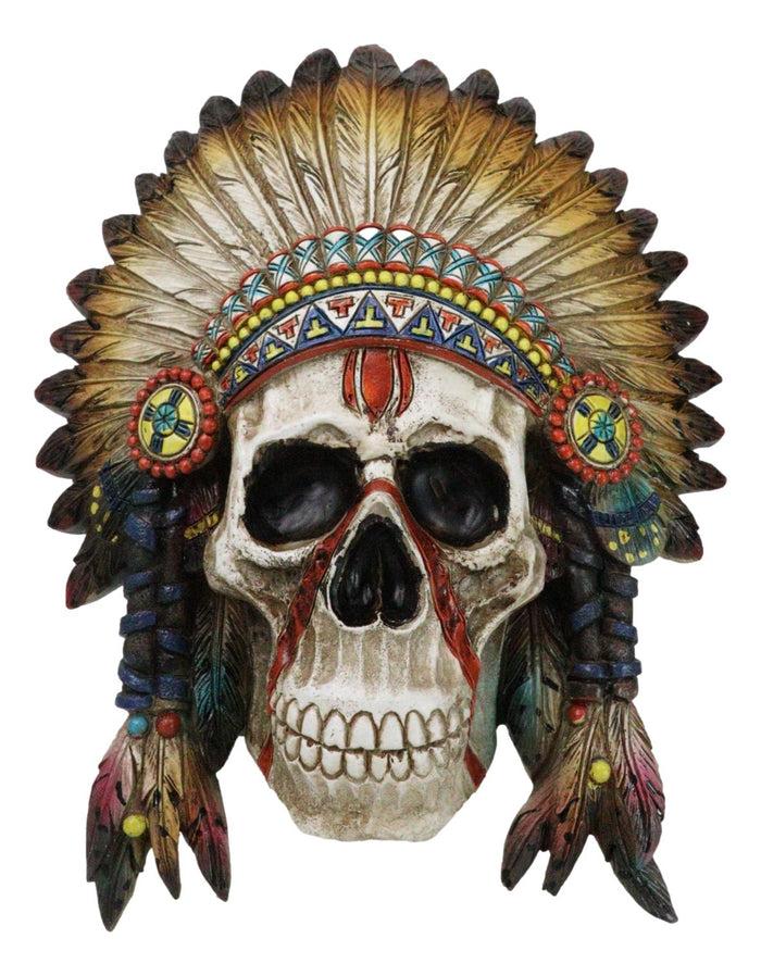 Native American Indian Chief Warpath Skull with Headdress Wall Decor Plaque Native American Indian Chief Warpath Skull with Headdress Wall Decor Plaque
