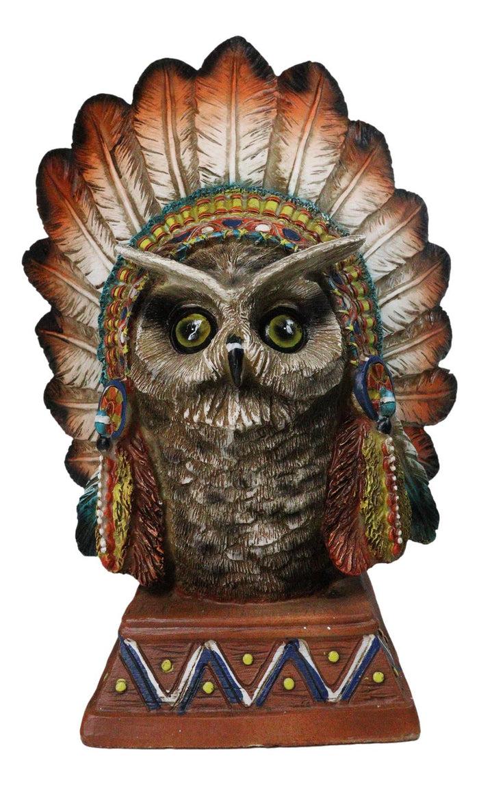 Native American Indian Great Horned Owl Chief With Roach Headdress Figurine Native American Indian Great Horned Owl Chief With Roach Headdress Figurine
