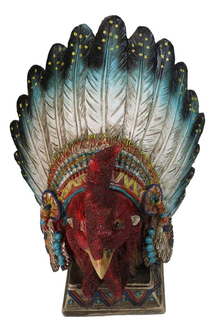 Native American Indian Rooster Chicken Chief With Roach Headdress Figurine