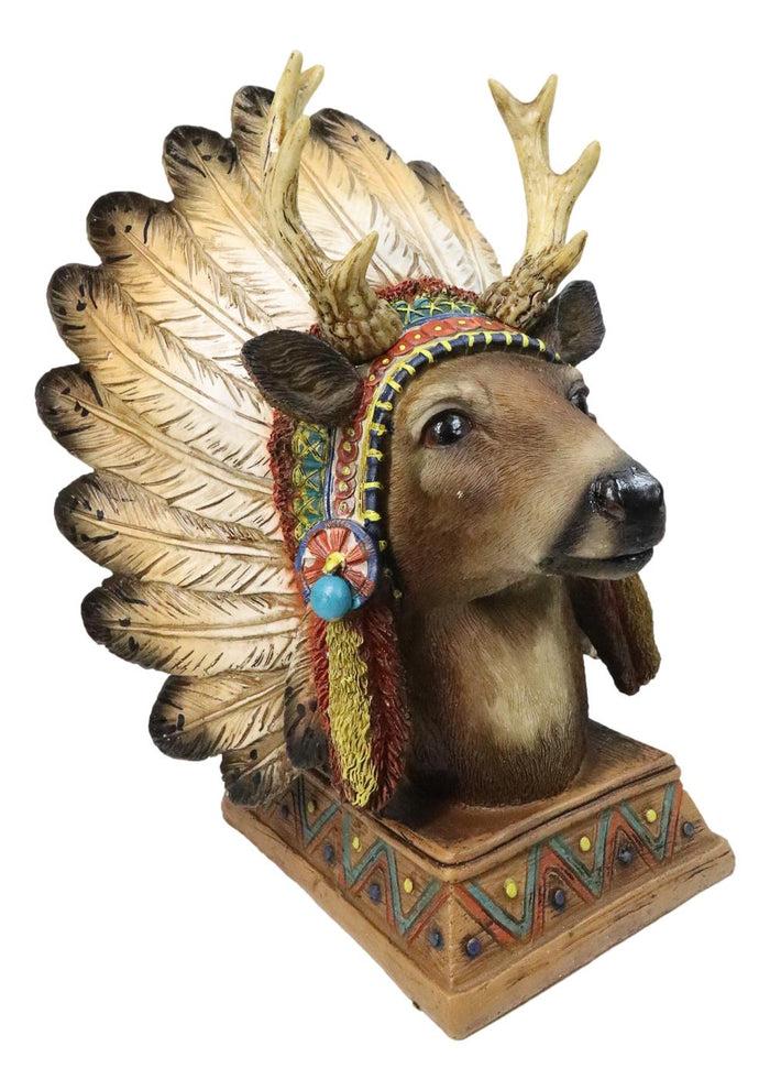 Native American Indian Stag Deer Chief With Roach Headdress Figurine
