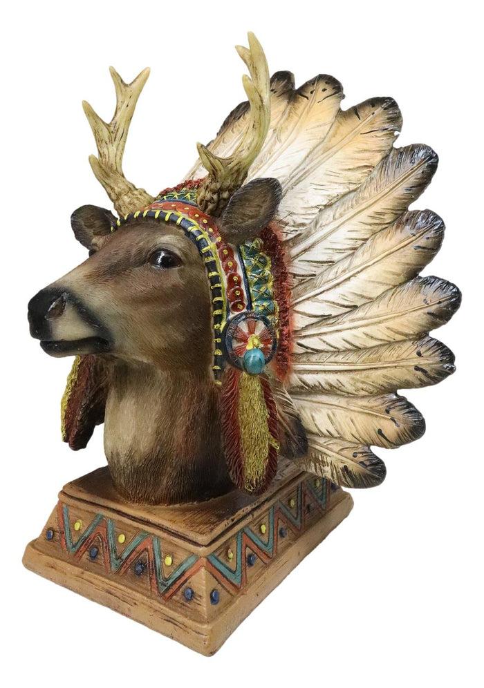 Native American Indian Stag Deer Chief With Roach Headdress Figurine