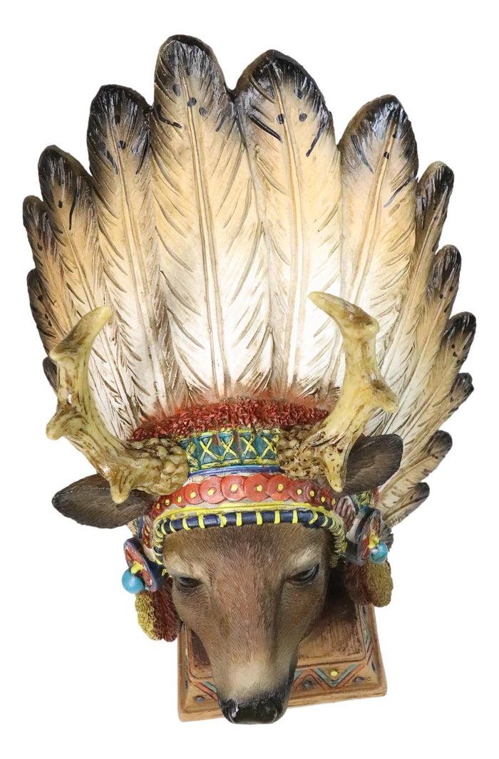 Native American Indian Stag Deer Chief With Roach Headdress Figurine