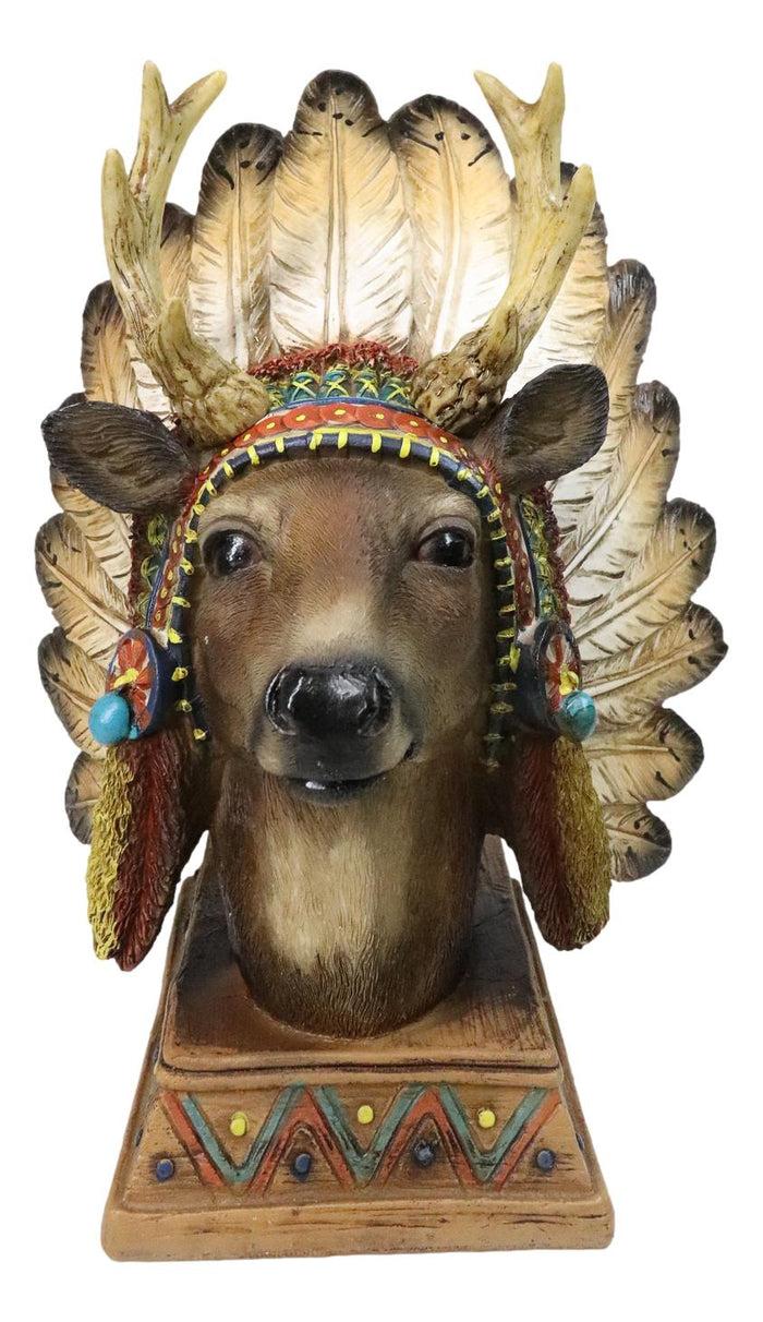 Native American Indian Stag Deer Chief With Roach Headdress Figurine Native American Indian Stag Deer Chief With Roach Headdress Figurine