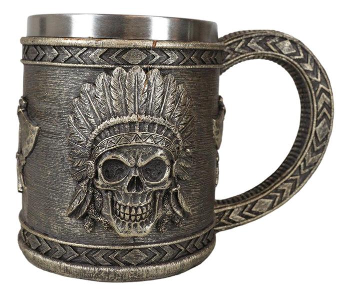 Native Indian Chief With Headdress Roach Skull And Crossed Axes Coffee Mug Cup