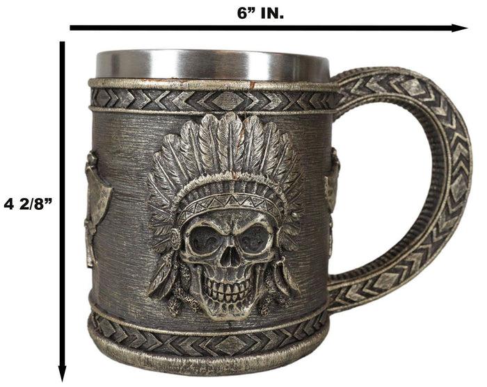Native Indian Chief With Headdress Roach Skull And Crossed Axes Coffee Mug Cup