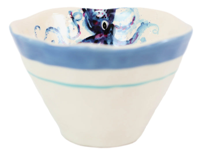 Nautical Blue And White Octopus Cereal Small Rice Soup Ceramic Bowls Pack Of 2