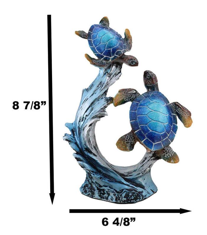 Nautical Blue Sea Turtle And Baby Swimming By Ocean Currents And Waves Figurine