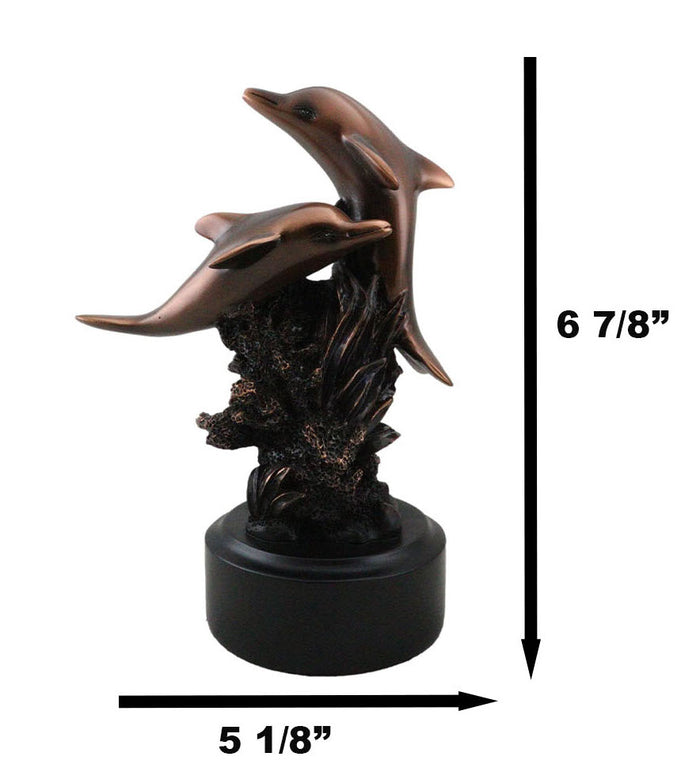 Nautical Dolphins Swimming By Ocean Coral Reef Tower Bronzed Resin Figurine