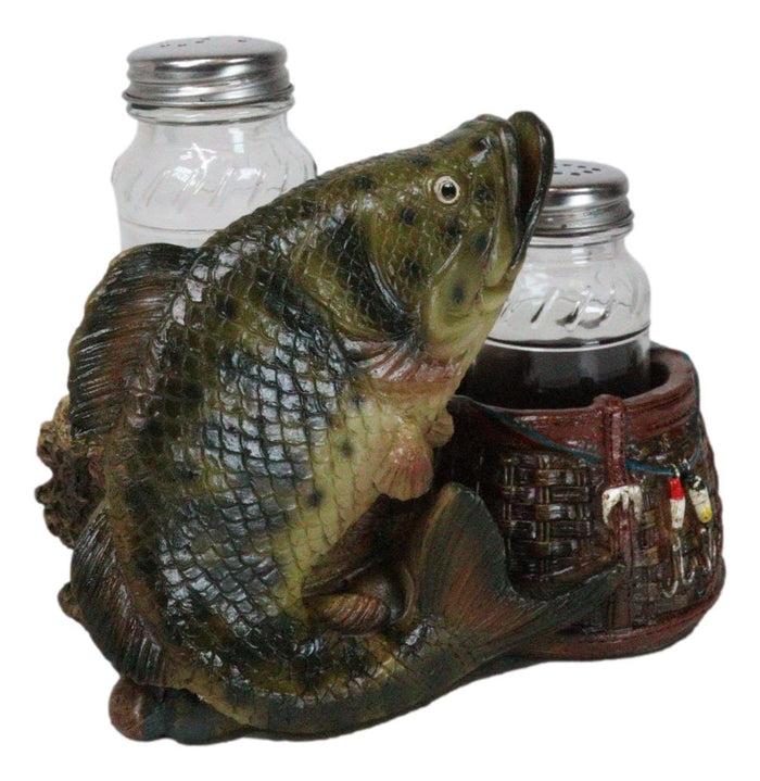 Nautical Fisherman Sea Bass Fishing With Wicker Bags Salt Pepper Shakers Holder