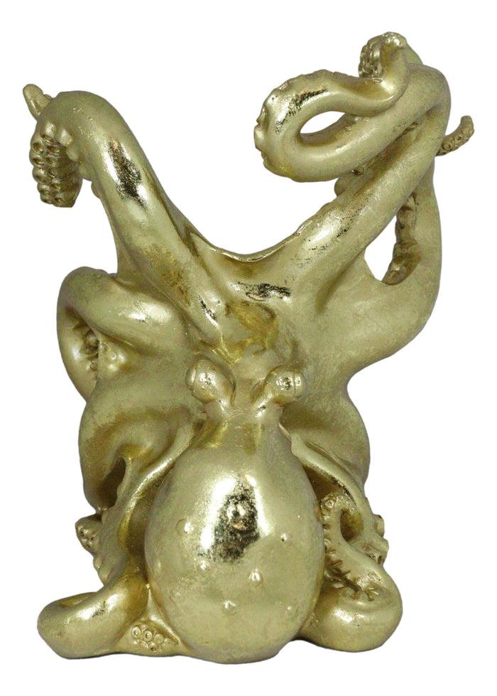 Nautical Gold Giant Sea Octopus Wine Holder Cephalopod Kraken Bottle Caddy Decor