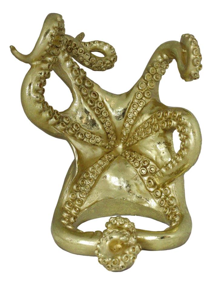 Nautical Gold Giant Sea Octopus Wine Holder Cephalopod Kraken Bottle Caddy Decor