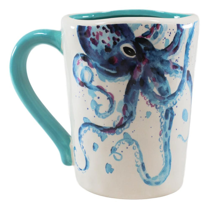 Nautical Marine Blue White Octopus And Bubbles Ceramic Drinking Coffee Mug Cup