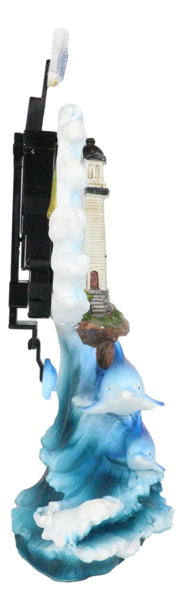 Nautical Marine Bottlenose Dolphins Family In Waves By Lighthouse Table Clock