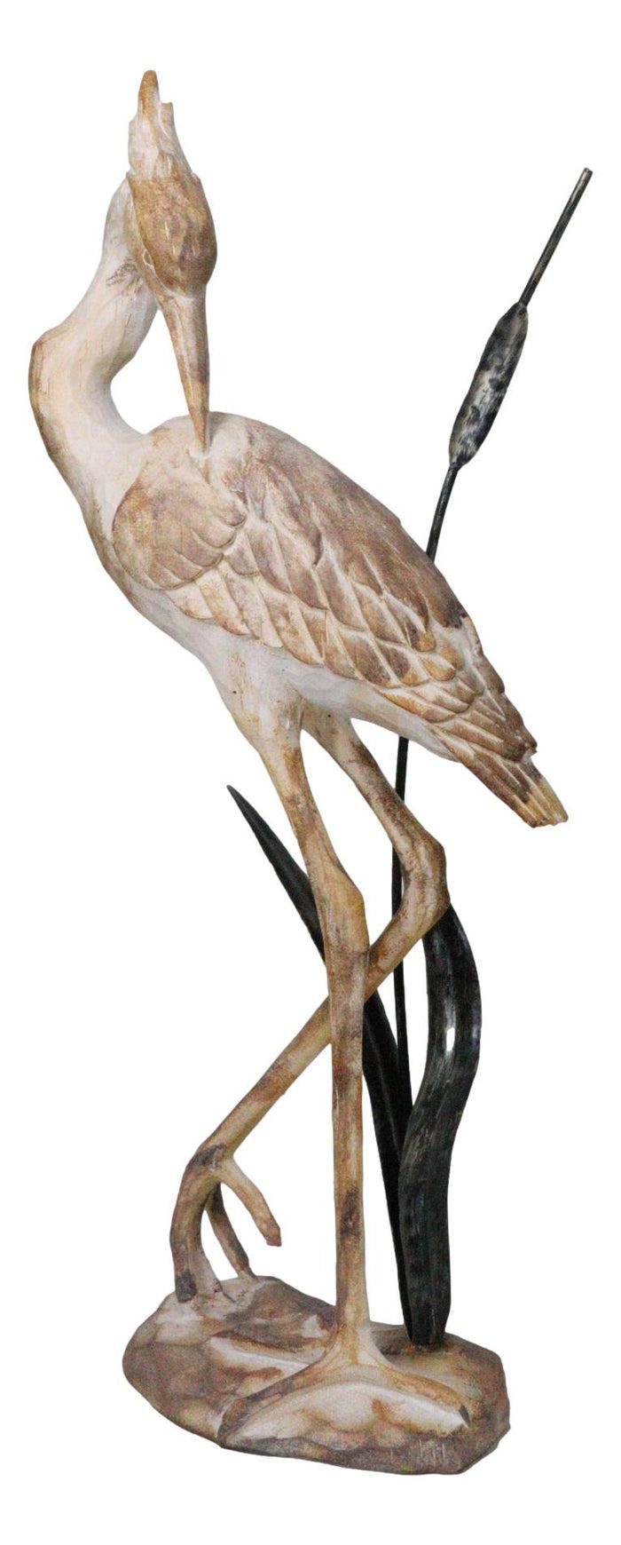 Nautical Marine Majestic Heron By Reed Distressed Faux Wood Finish Sculpture 19"