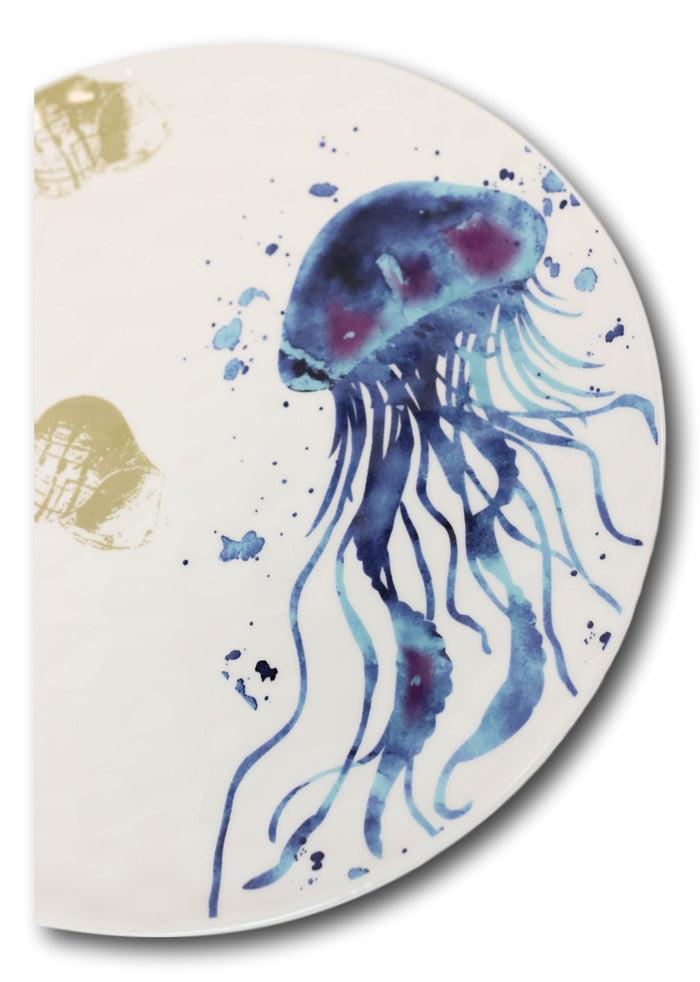 Nautical Marine Ocean Jellyfish Ceramic Salad Dessert Appetizer Plates Pack Of 2