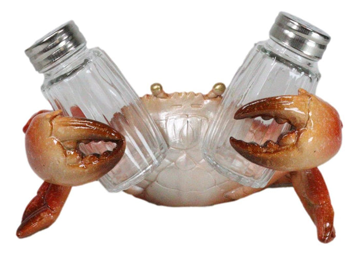Nautical Marine Red Stone Crab Salt And Pepper Shakers Holder Figurine Set