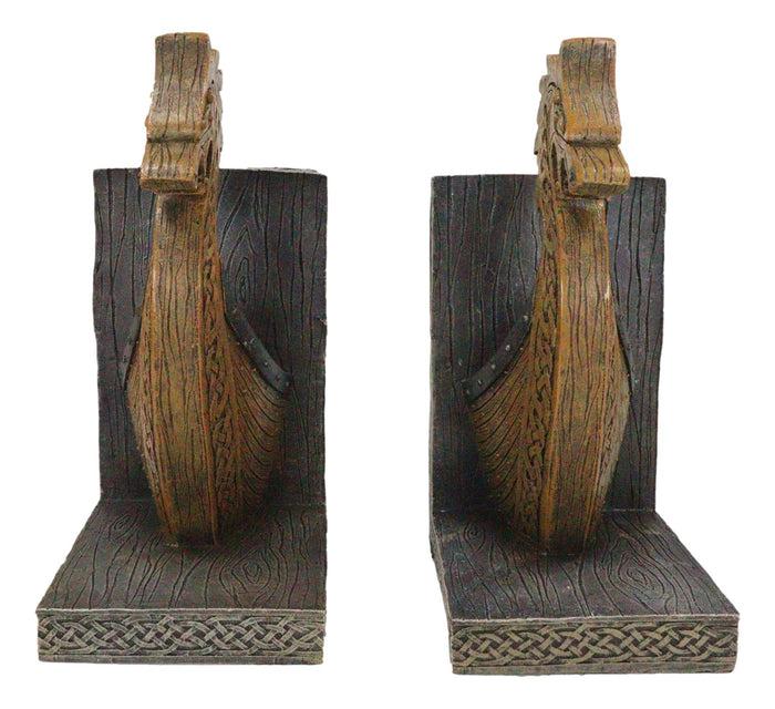Nautical Marine Scandinavian Viking Fjord Dragon Longship Prow Ship Bookends Set