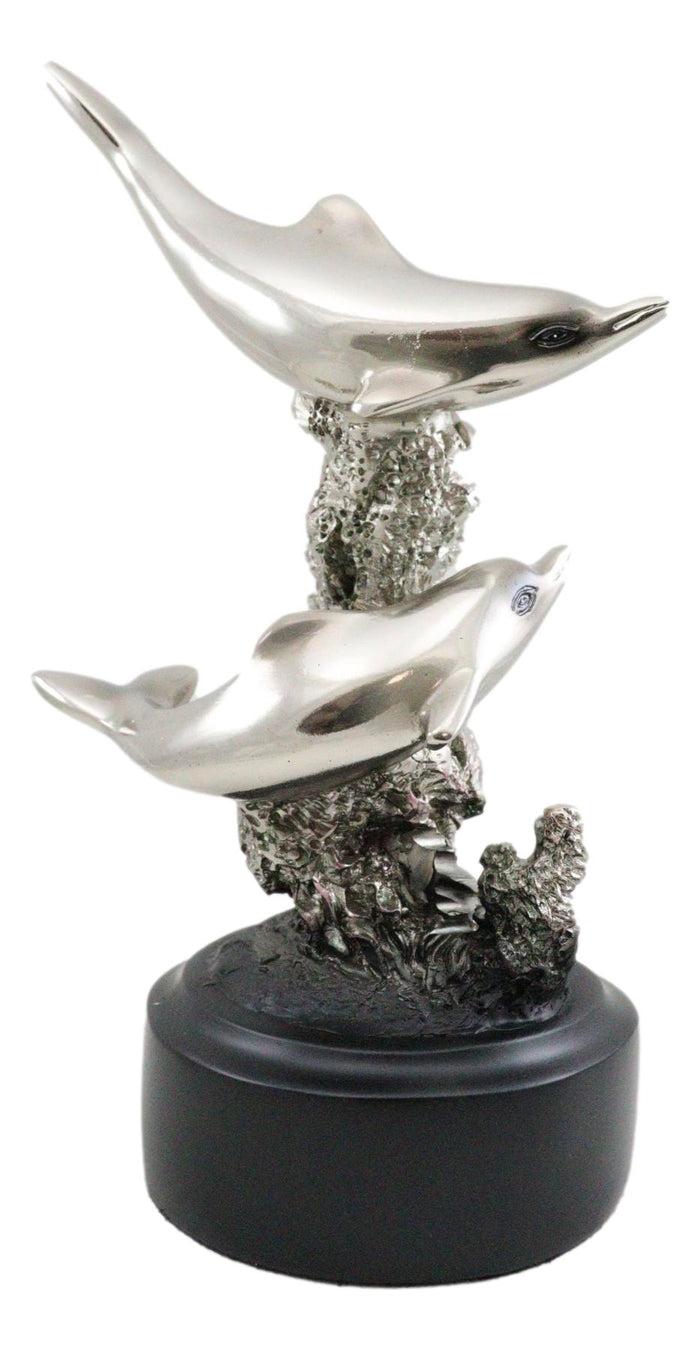 Nautical Marine Sea Gay Dolphins By Coral Reef Silver Electroplated Figurine