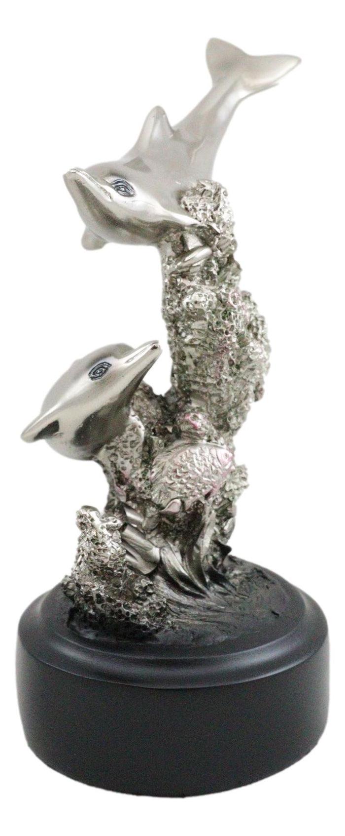 Nautical Marine Sea Gay Dolphins By Coral Reef Silver Electroplated Figurine