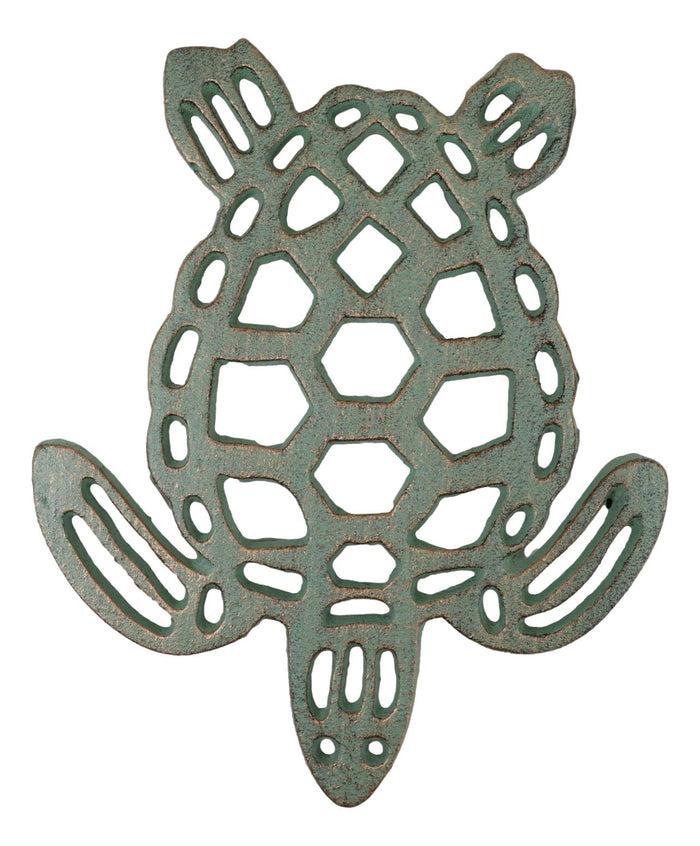 Nautical Marine Verdigris Giant Sea Turtle Rustic Cast Iron Wall Or Table Trivet