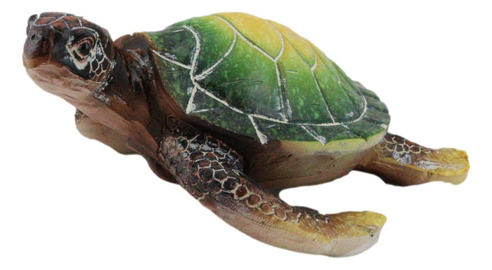 Nautical Ocean Green Hues Giant Sea Turtle Swimming Decorative Figurine Tortoise