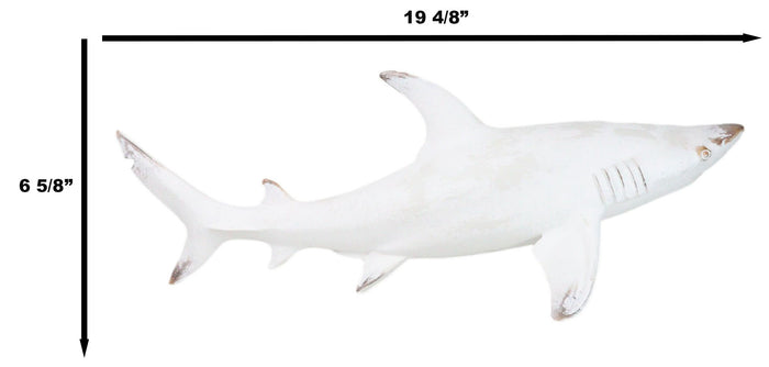 Nautical Ocean Marine Great White Shark Swimming Antiqued White Figurine 19.5"L