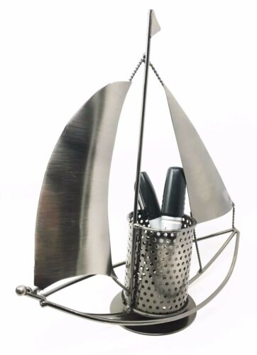 Nautical Ocean Sailboat Hand Made Steel Metal Office Stationery Organizer Holder