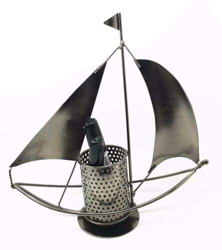 Nautical Ocean Sailboat Hand Made Steel Metal Office Stationery Organizer Holder
