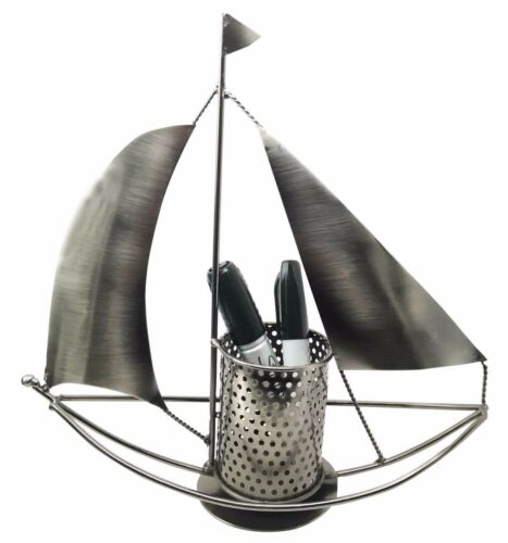 Nautical Ocean Sailboat Hand Made Steel Metal Office Stationery Organizer Holder