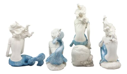 Nautical Sea World Ocean Mermaids With Blue Tails Statue Set Of 4 Coastal Decors