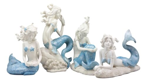 Nautical Sea World Ocean Mermaids With Blue Tails Statue Set Of 4 Coastal Decors