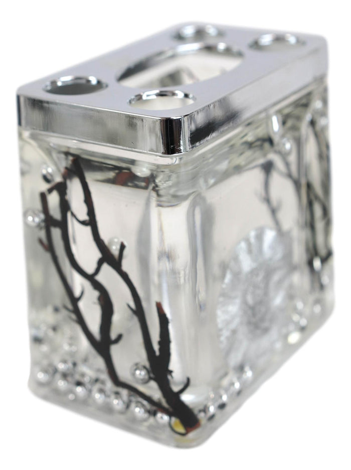 Nautical Silver Pearls Leaves 5 Piece Chic Bathroom Vanity Accessories Gift Set