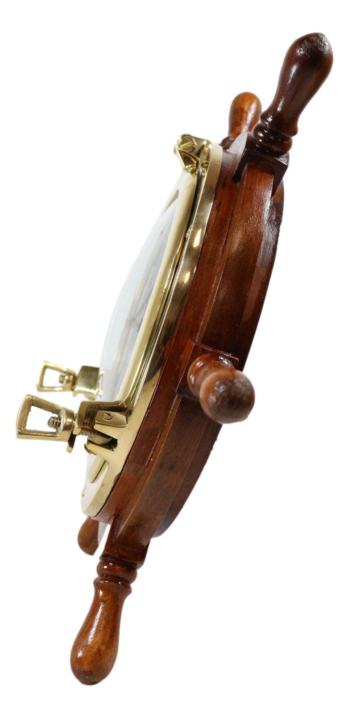 Nautical Vintage Wood And Brass 6 Spokes Ship Steering Helm Wheel Wall Clock