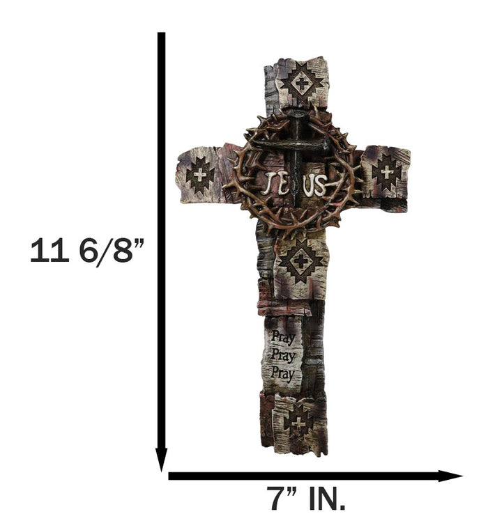 Navajo Symbols Crown Of Thorns Spike Nails Jesus Sign Faux Wooden Wall Cross