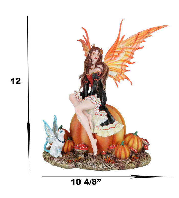 Nene Thomas Fall Autumn Tribal Fairy Godmother With Pumpkins And Winged Cat Statue