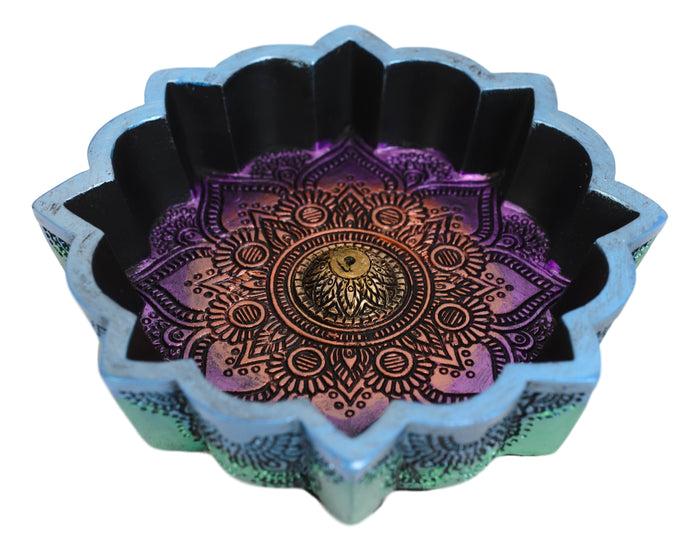 New Age Chakra Buddhist Mandala 8 Spokes Wheel Flower Incense Burner Figurine