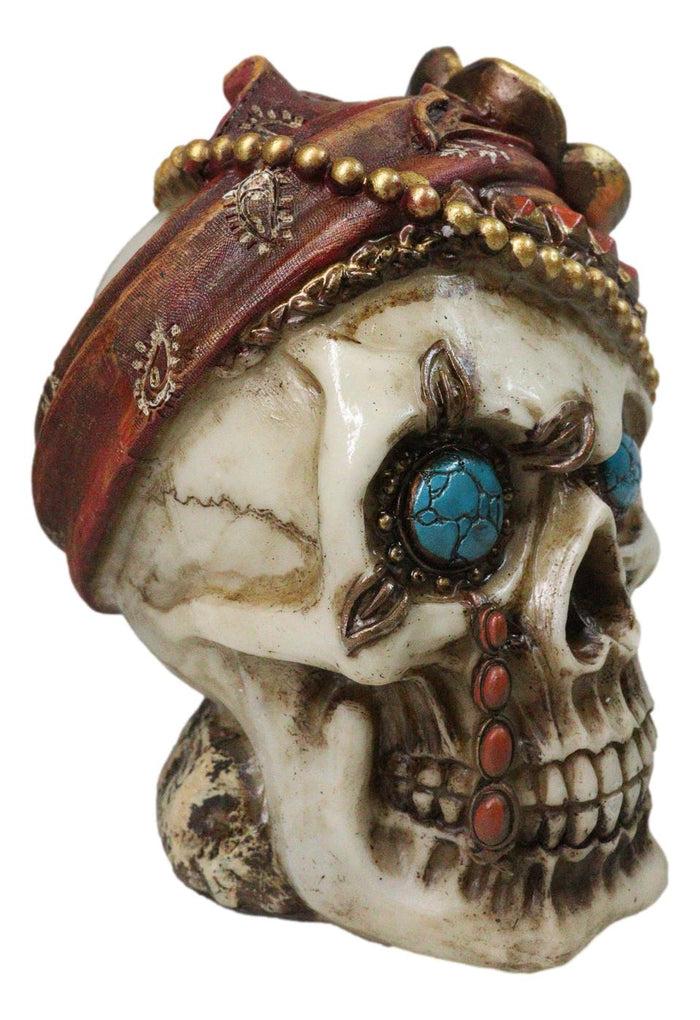 New Orleans Bayou Madame LaLaurie Skull With Turquoise Rocks Money Bank Figurine
