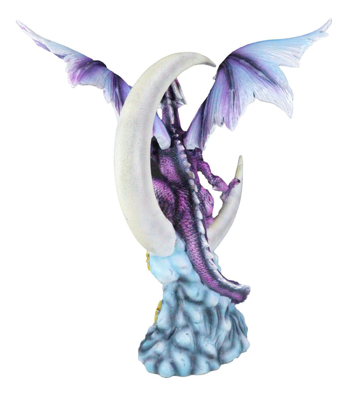 Night Voyager Purple Dragon Perching On Crescent Moon Stars And Clouds Figurine