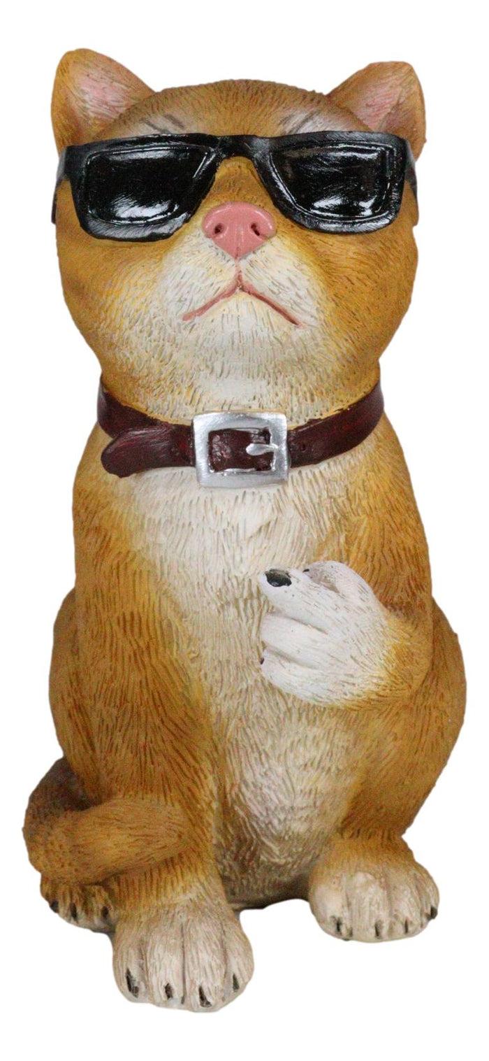 No Pussies Here Tabby Cat With Shades Flipping The Bird Middle Finger Figurine