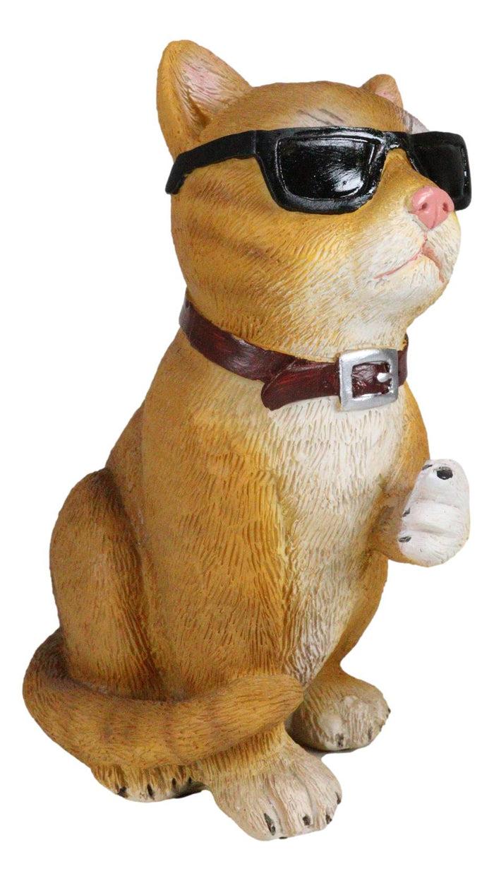 No Pussies Here Tabby Cat With Shades Flipping The Bird Middle Finger Figurine