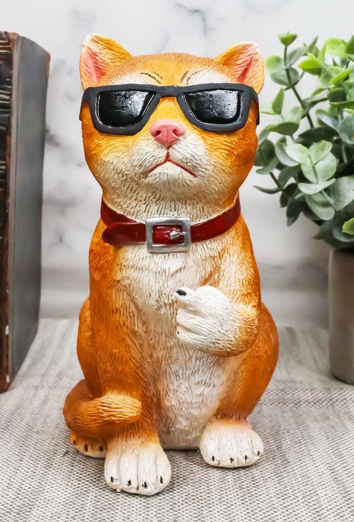 No Pussies Here Tabby Cat With Shades Flipping The Bird Middle Finger Figurine