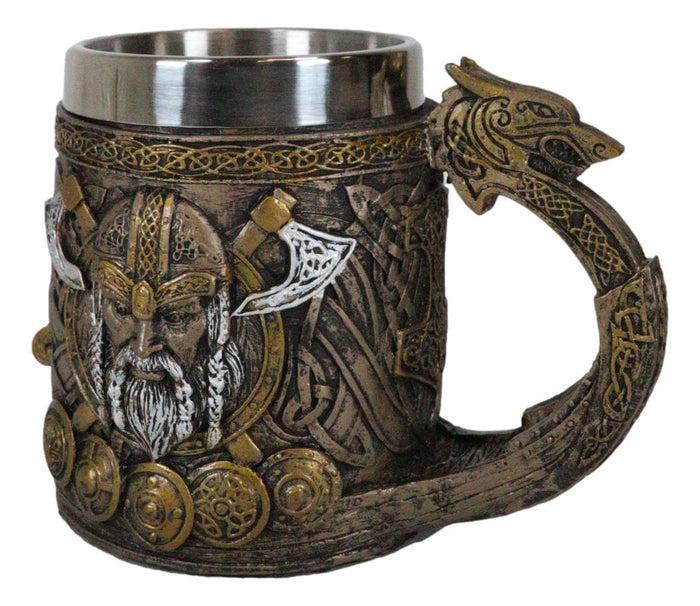 Norse Viking God Thor Mjolnir Hammer With Longship Dragon Boat Coffee Mug Cup