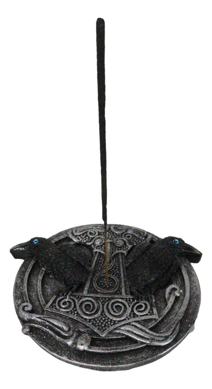 Norse Viking Knotwork Thor Hammer Mjolnir With Black Ravens Incense Burner