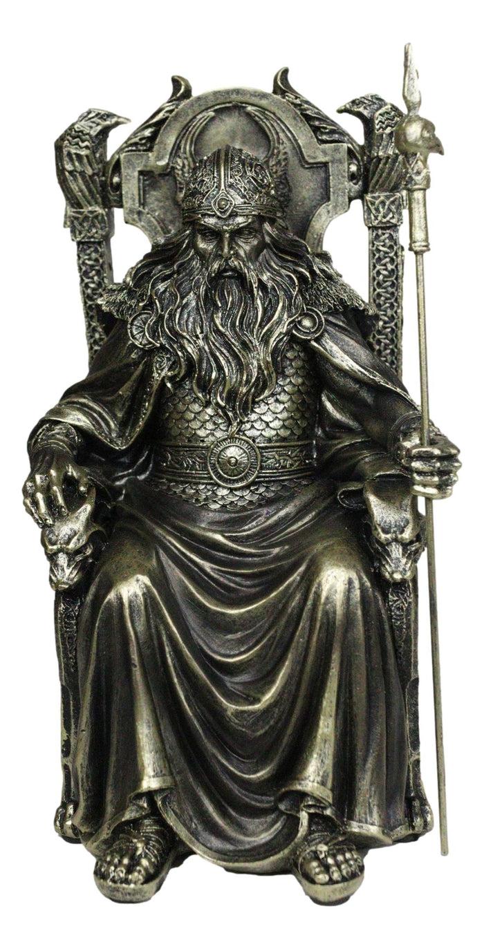 Norse Viking Odin The Alfather Sitting On A Throne With Raven Spear Statue