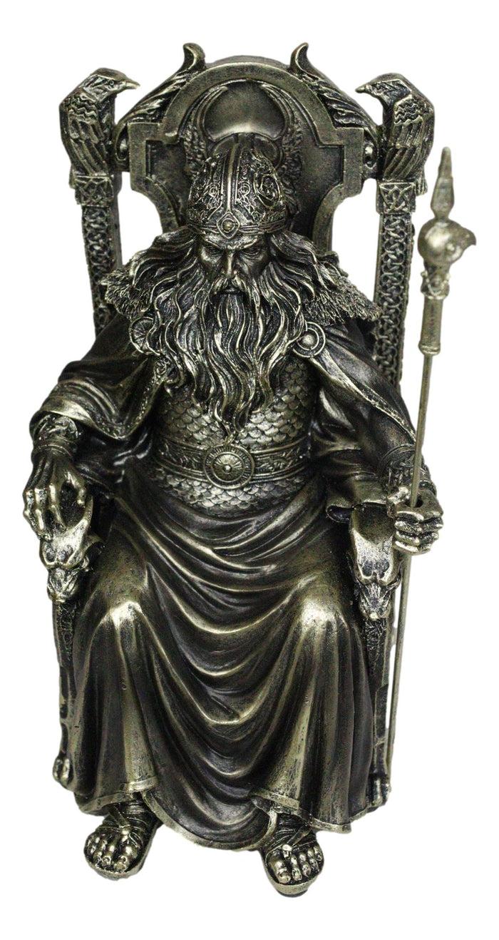 Norse Viking Odin The Alfather Sitting On A Throne With Raven Spear Statue
